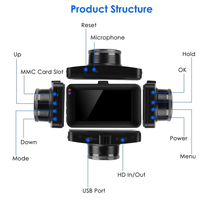 1080P Dual Dash Cam 3in Screen Vehicle Driving Recorder with Front Rear Camera G Sensor Motion Detection Parking Monitor Image 8