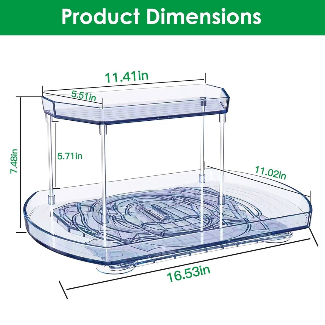 2 Tier Turntable Organizer Rectangular Refrigerator Spinner Storage Rack with Rotatable Slide Rail for Kitchen Cabinet Image 6