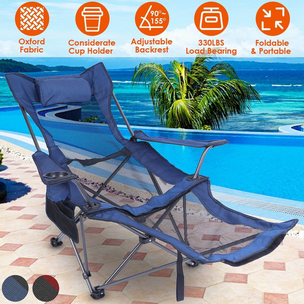 Foldable Camping Chair 330LBS Load Heavy Duty Steel Lawn Chair Collapsible Chair with Reclining Backrest Angle Cup Image 2