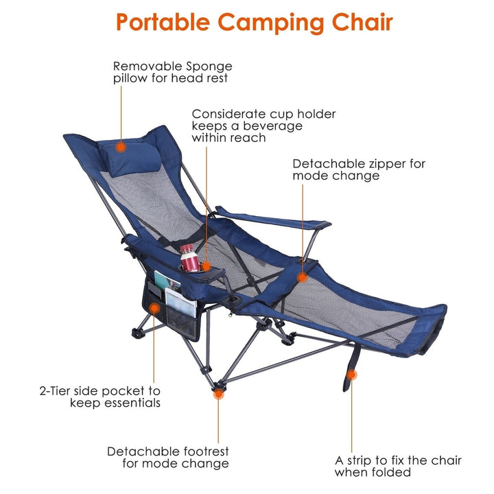 Foldable Camping Chair 330LBS Load Heavy Duty Steel Lawn Chair Collapsible Chair with Reclining Backrest Angle Cup Image 3