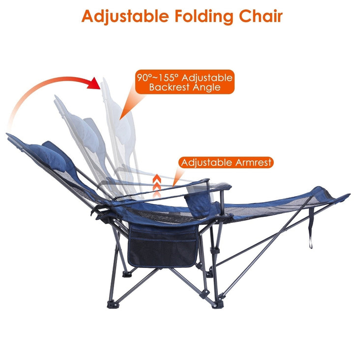 Foldable Camping Chair 330LBS Load Heavy Duty Steel Lawn Chair Collapsible Chair with Reclining Backrest Angle Cup Image 4