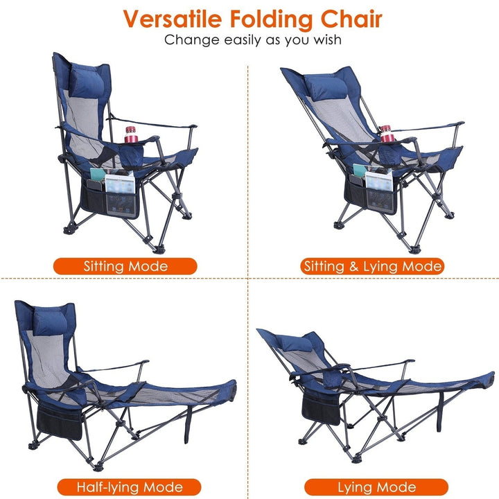 Foldable Camping Chair 330LBS Load Heavy Duty Steel Lawn Chair Collapsible Chair with Reclining Backrest Angle Cup Image 4