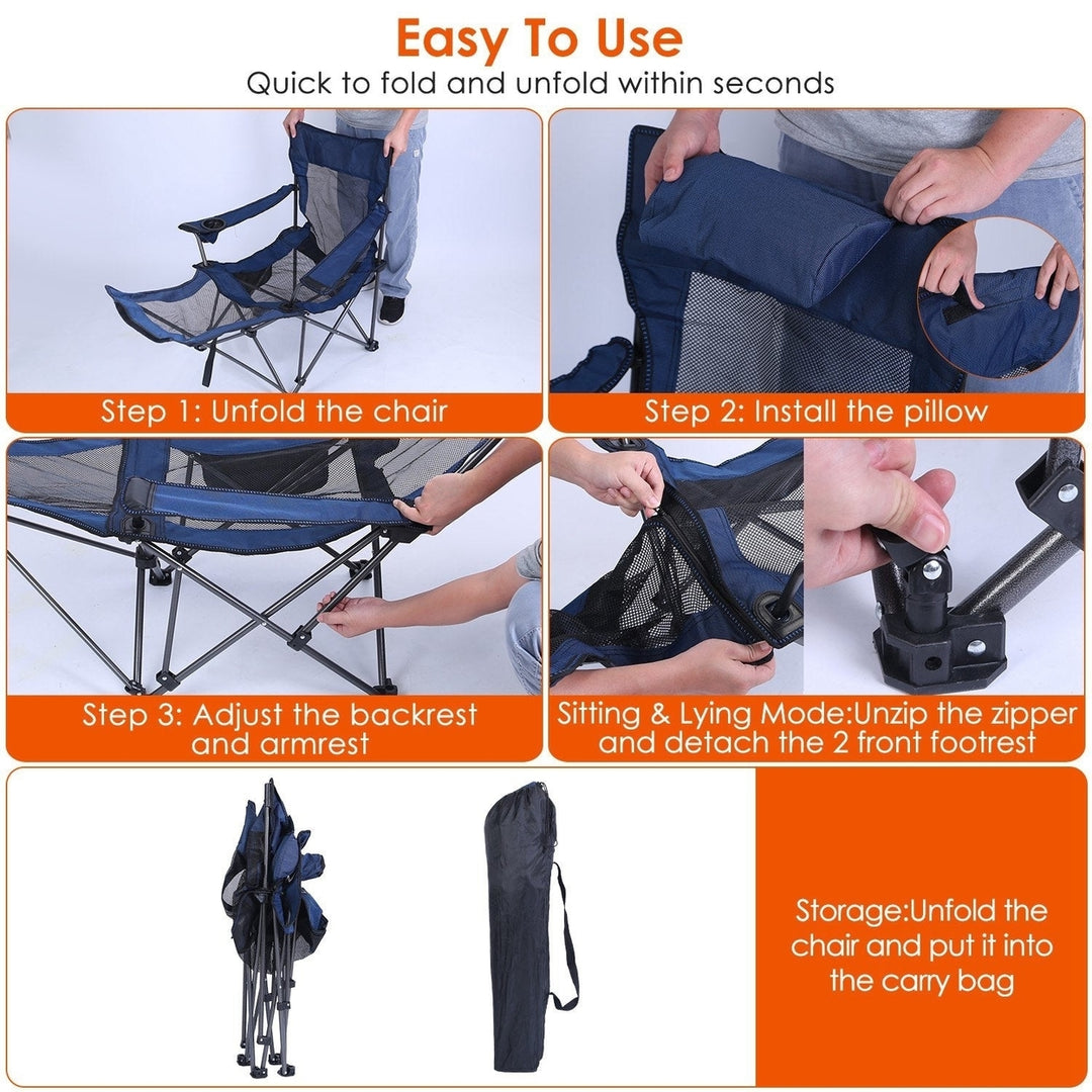 Foldable Camping Chair 330LBS Load Heavy Duty Steel Lawn Chair Collapsible Chair with Reclining Backrest Angle Cup Image 7