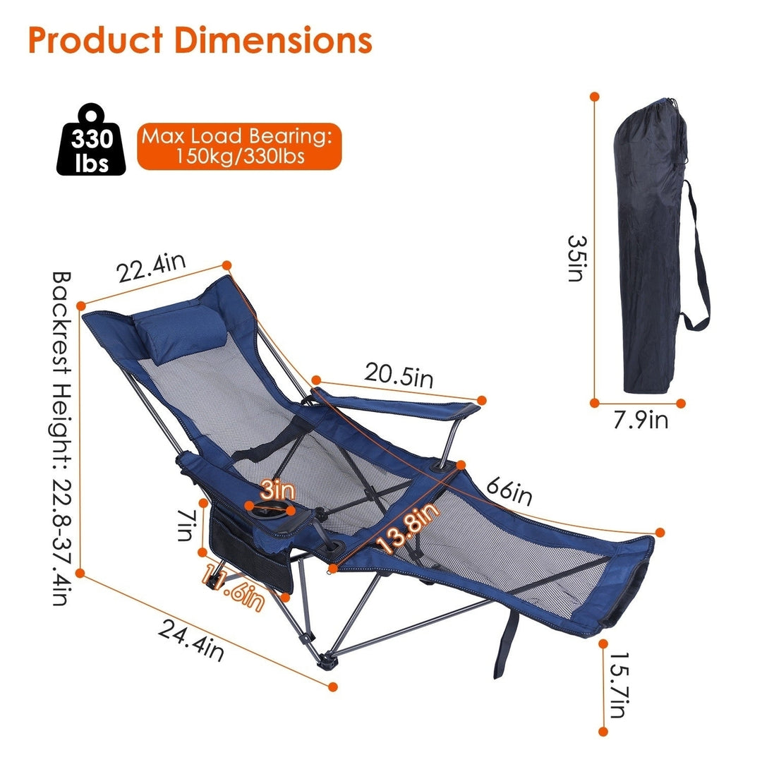 Foldable Camping Chair 330LBS Load Heavy Duty Steel Lawn Chair Collapsible Chair with Reclining Backrest Angle Cup Image 9