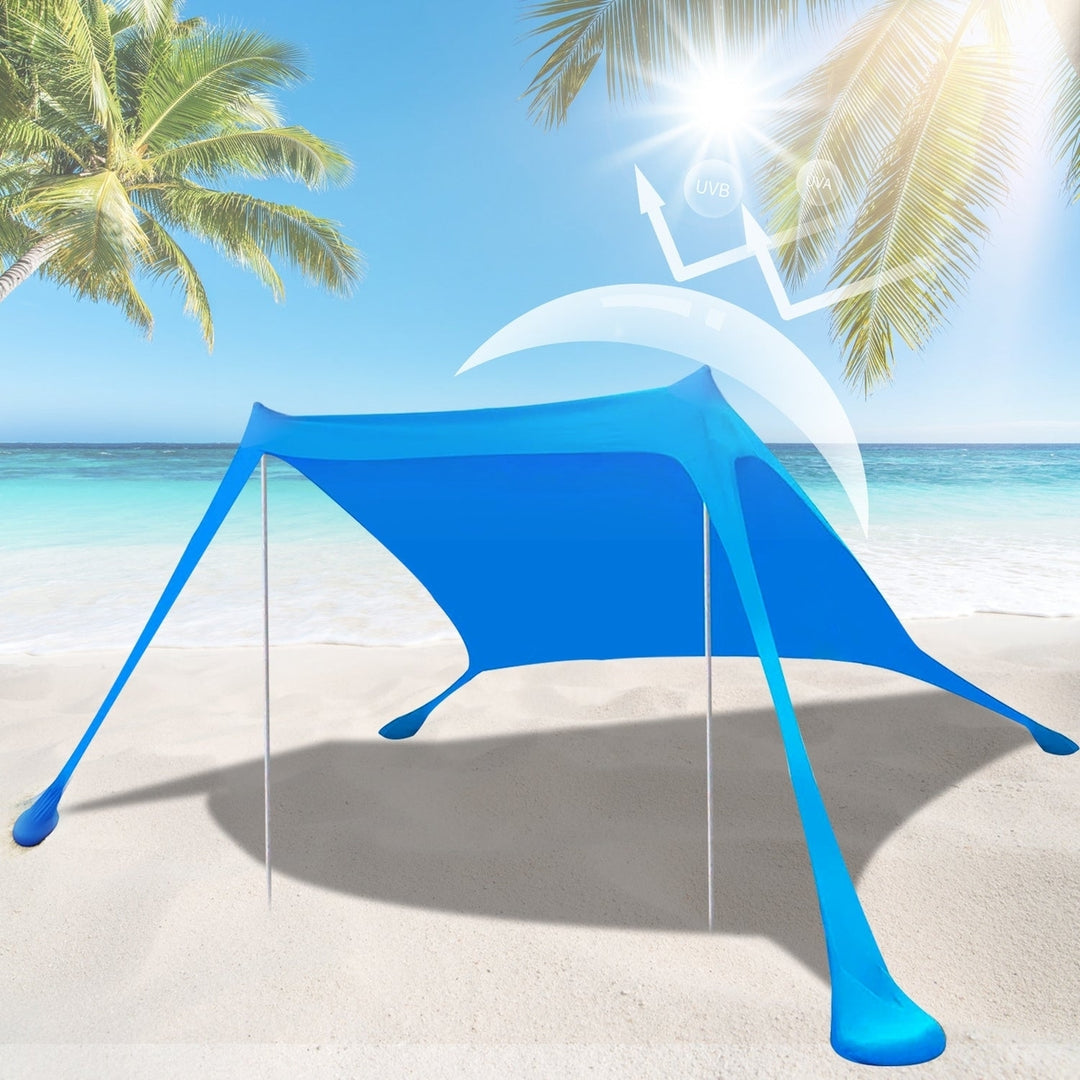 Foldable Beach Canopy Tent Collapsible Shade Sail Sun Protection Windproof Shelter 4 Sandbag 2 Pole Portable Storage Bag Image 2