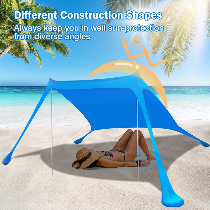 Foldable Beach Canopy Tent Collapsible Shade Sail Sun Protection Windproof Shelter 4 Sandbag 2 Pole Portable Storage Bag Image 3