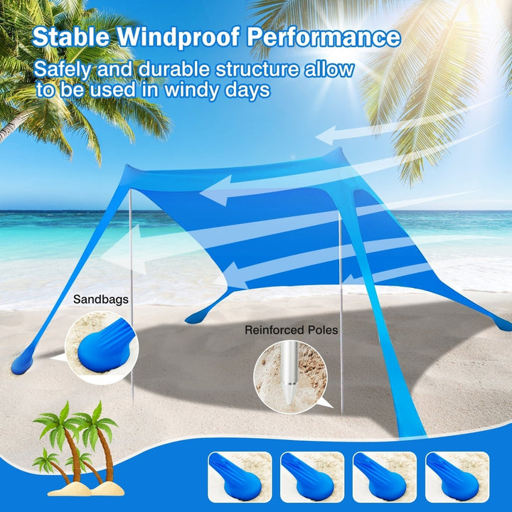 Foldable Beach Canopy Tent Collapsible Shade Sail Sun Protection Windproof Shelter 4 Sandbag 2 Pole Portable Storage Bag Image 4