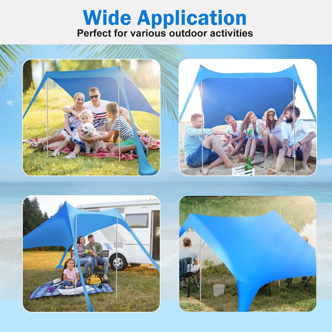 Foldable Beach Canopy Tent Collapsible Shade Sail Sun Protection Windproof Shelter 4 Sandbag 2 Pole Portable Storage Bag Image 7