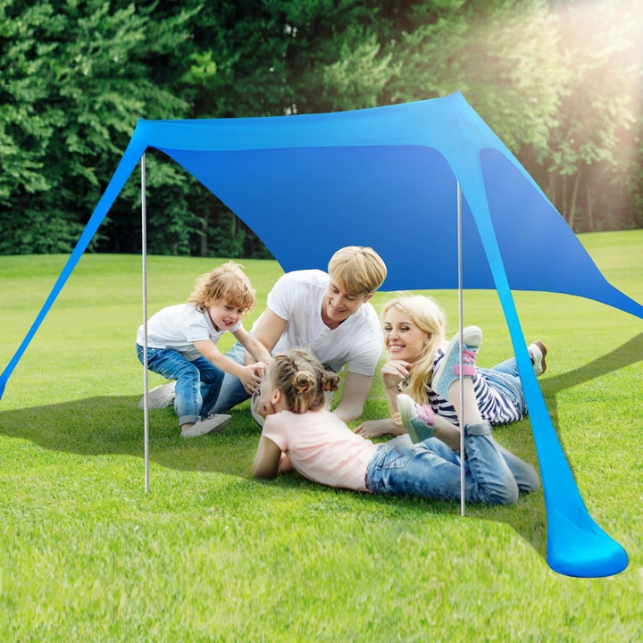 Foldable Beach Canopy Tent Collapsible Shade Sail Sun Protection Windproof Shelter 4 Sandbag 2 Pole Portable Storage Bag Image 8