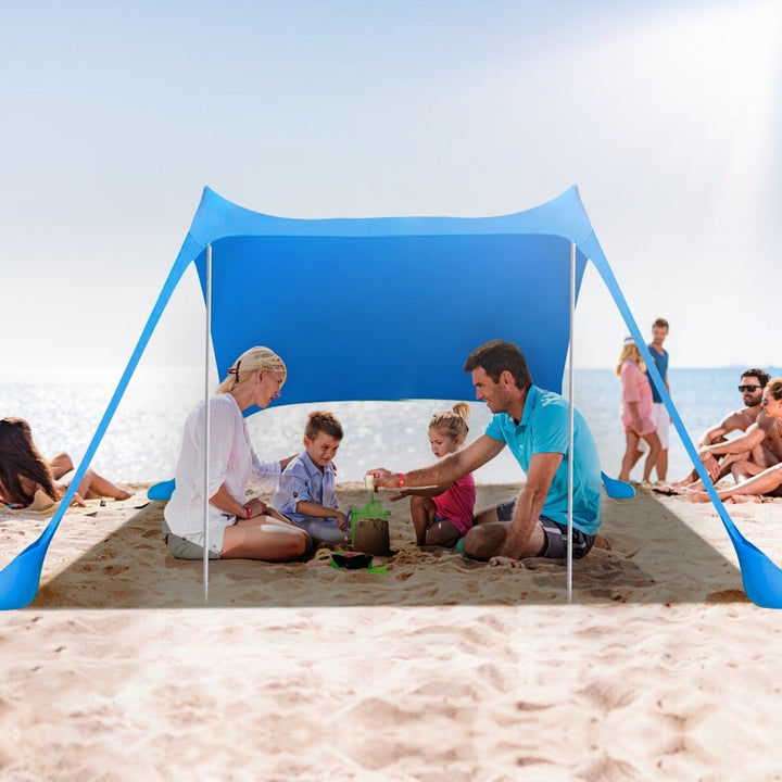 Foldable Beach Canopy Tent Collapsible Shade Sail Sun Protection Windproof Shelter 4 Sandbag 2 Pole Portable Storage Bag Image 9