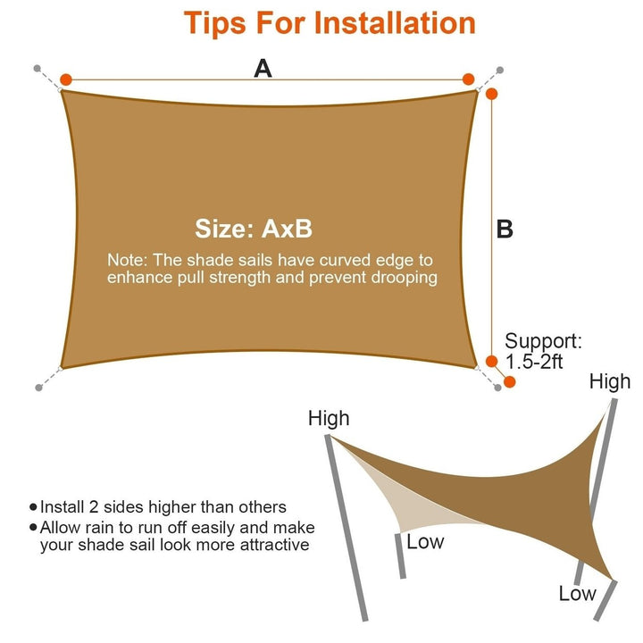 Rectangle Shade Sails Top Canopy 98 Percent UV Block Awning Shelter 185GSM HDPE Patio Cover with Snap Hooks Ropes for Image 11