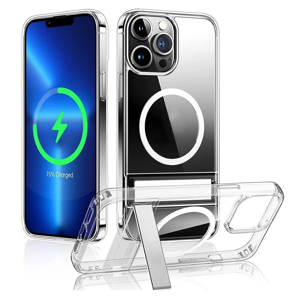 Magnetic Metal Kickstand Clear Case Shockproof Anti Yellowing Phone Cover Work with Magsafe Fit for IOS Phone Image 2