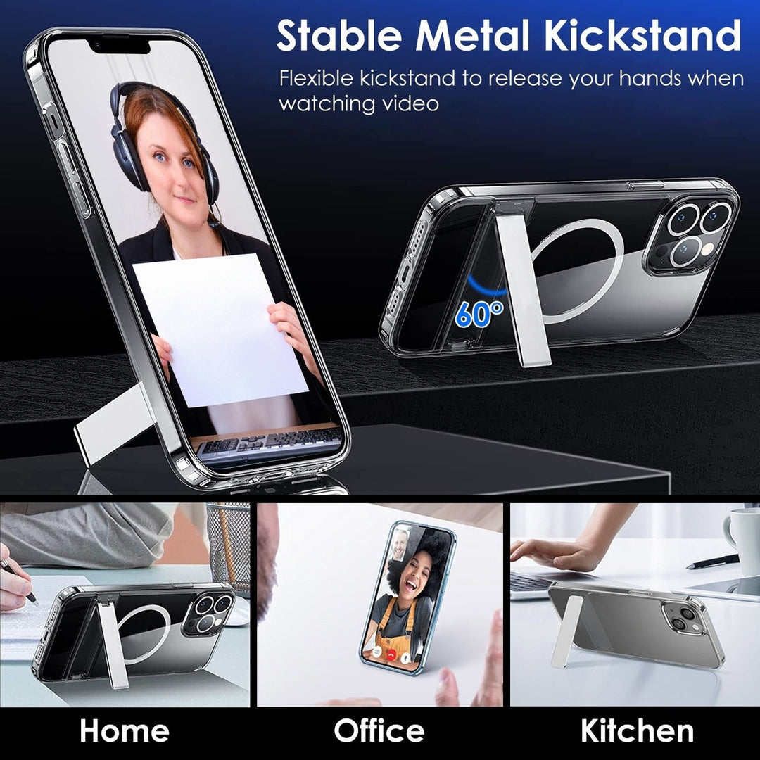 Magnetic Metal Kickstand Clear Case Shockproof Anti Yellowing Phone Cover Work with Magsafe Fit for IOS Phone Image 8