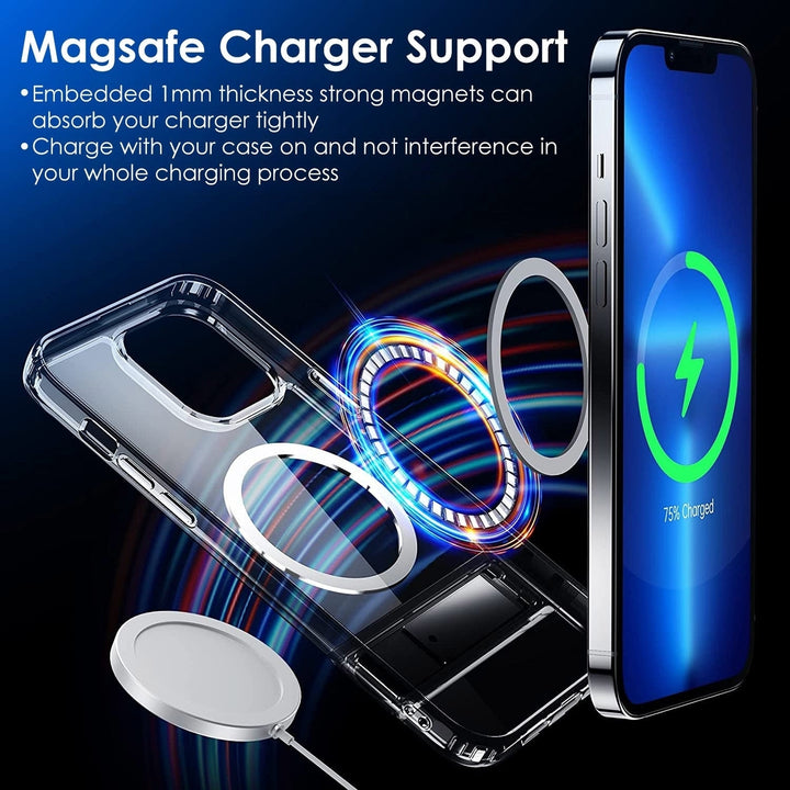 Magnetic Metal Kickstand Clear Case Shockproof Anti Yellowing Phone Cover Work with Magsafe Fit for IOS Phone Image 9