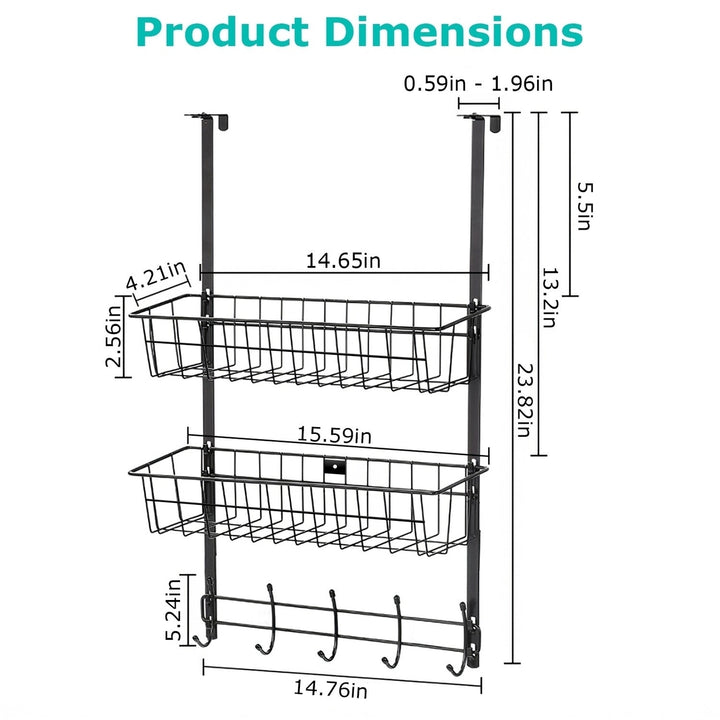 Over The Door Hooks Organizer Door Towel Rack Hanger 5 Hooks with 2 Metal Baskets for Bathroom Bedroom Kitchen Storage Image 10