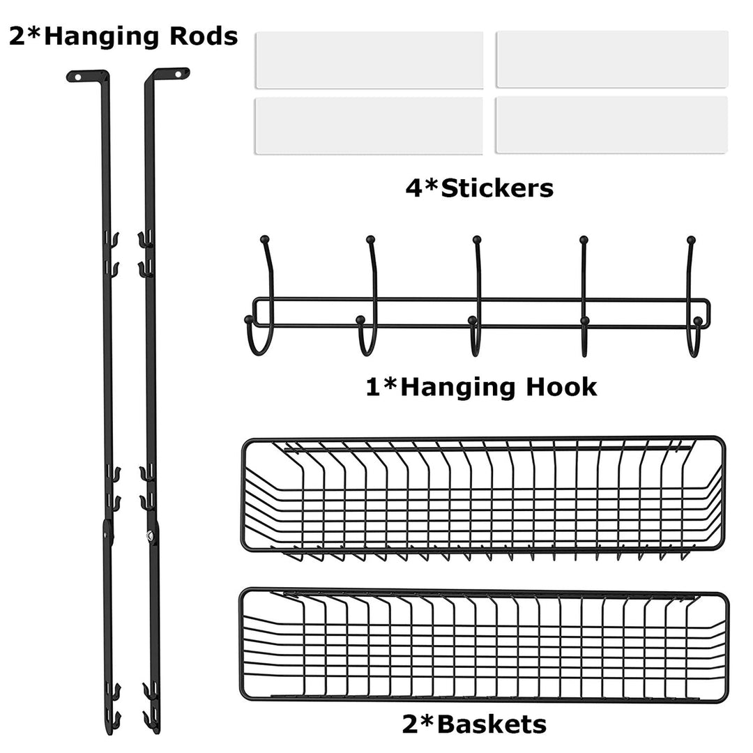 Over The Door Hooks Organizer Door Towel Rack Hanger 5 Hooks with 2 Metal Baskets for Bathroom Bedroom Kitchen Storage Image 11