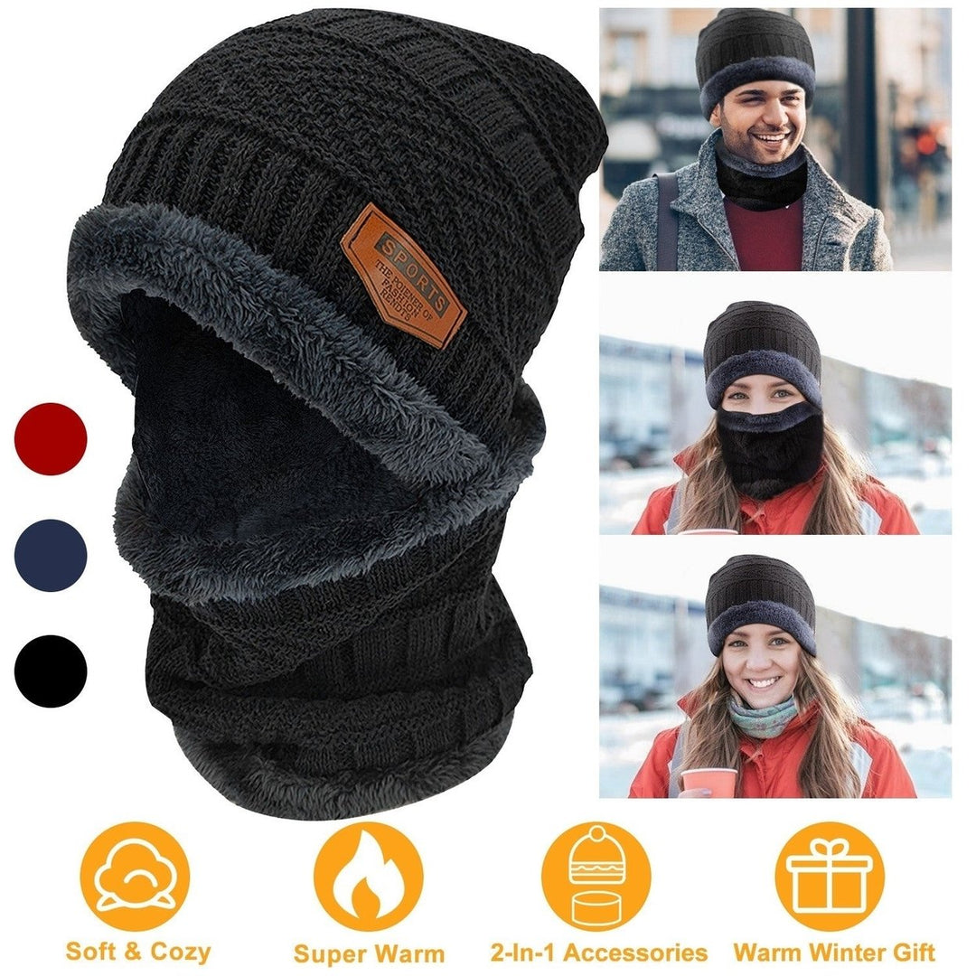 Winter Beanie Hat Scarf Set Unisex Warm Knitting Skull Cap Neck Warmer Image 1