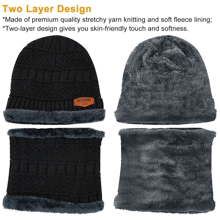Winter Beanie Hat Scarf Set Unisex Warm Knitting Skull Cap Neck Warmer Image 4