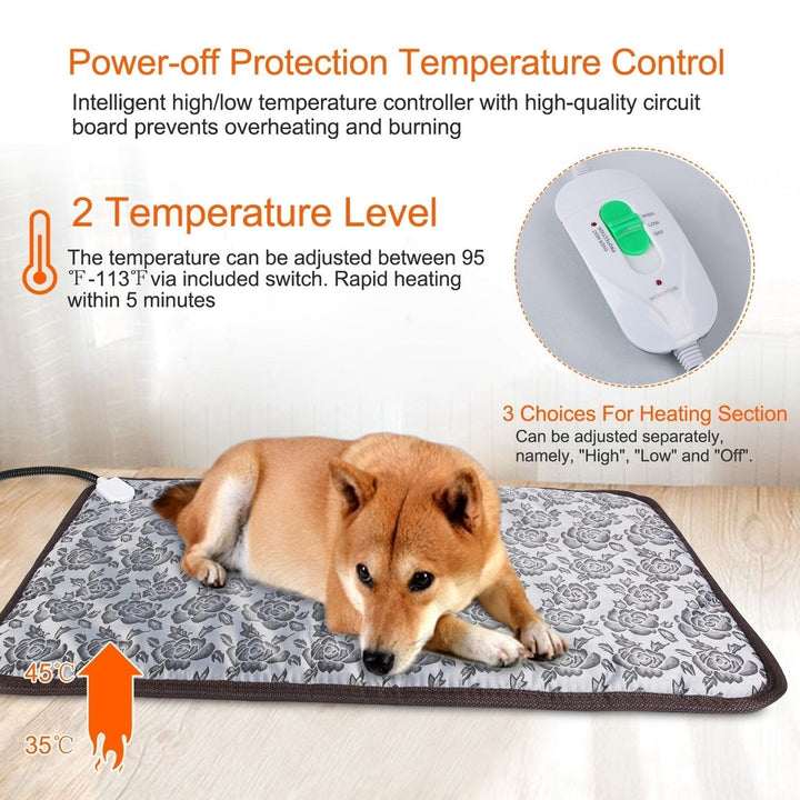 Pet Heating Pad Dog Cat Electric Heating Mat Waterproof Adjustable Warming Blanket with Chew Resistant Steel Cord Case Image 3