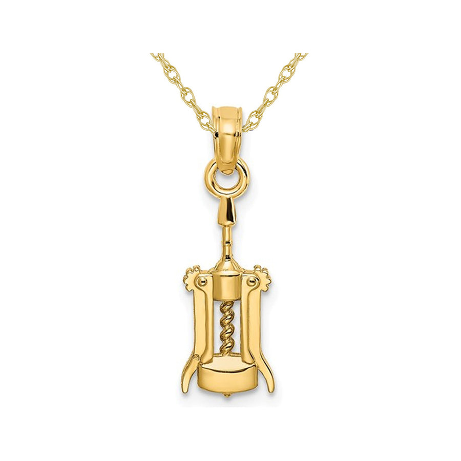 14K Yellow Gold Wine Opener Charm Pendant Necklace with Chain Image 1