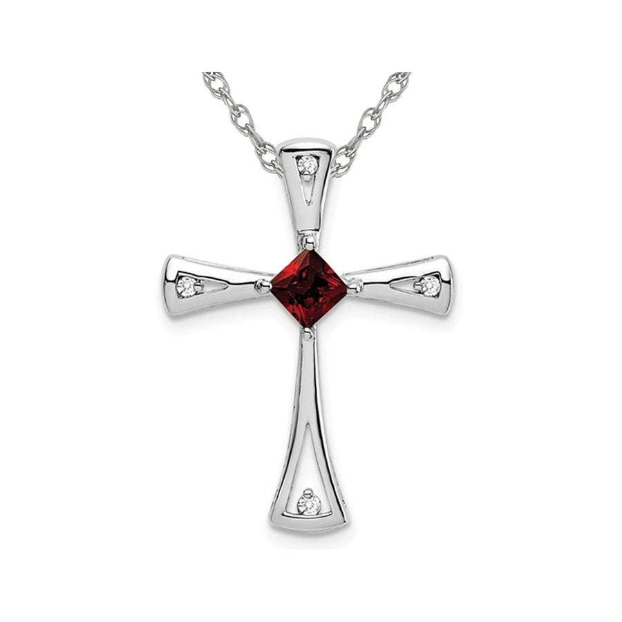 3/10 Carat (ctw) Garnet Cross Pendant Necklace in 14K White Gold with Chain Image 1