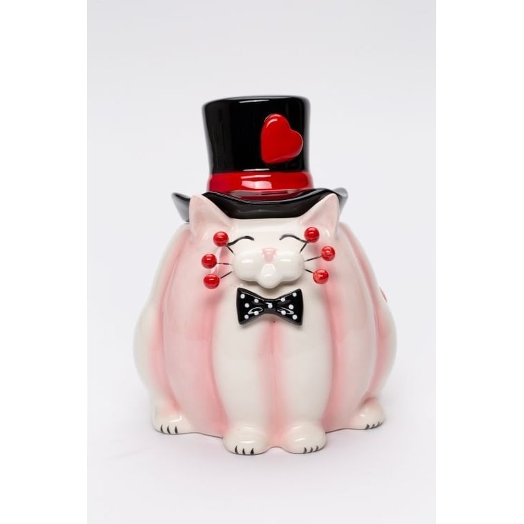 Ceramic Valentine Cat Candy Jar 5 1/4" Romantic Decor Image 2