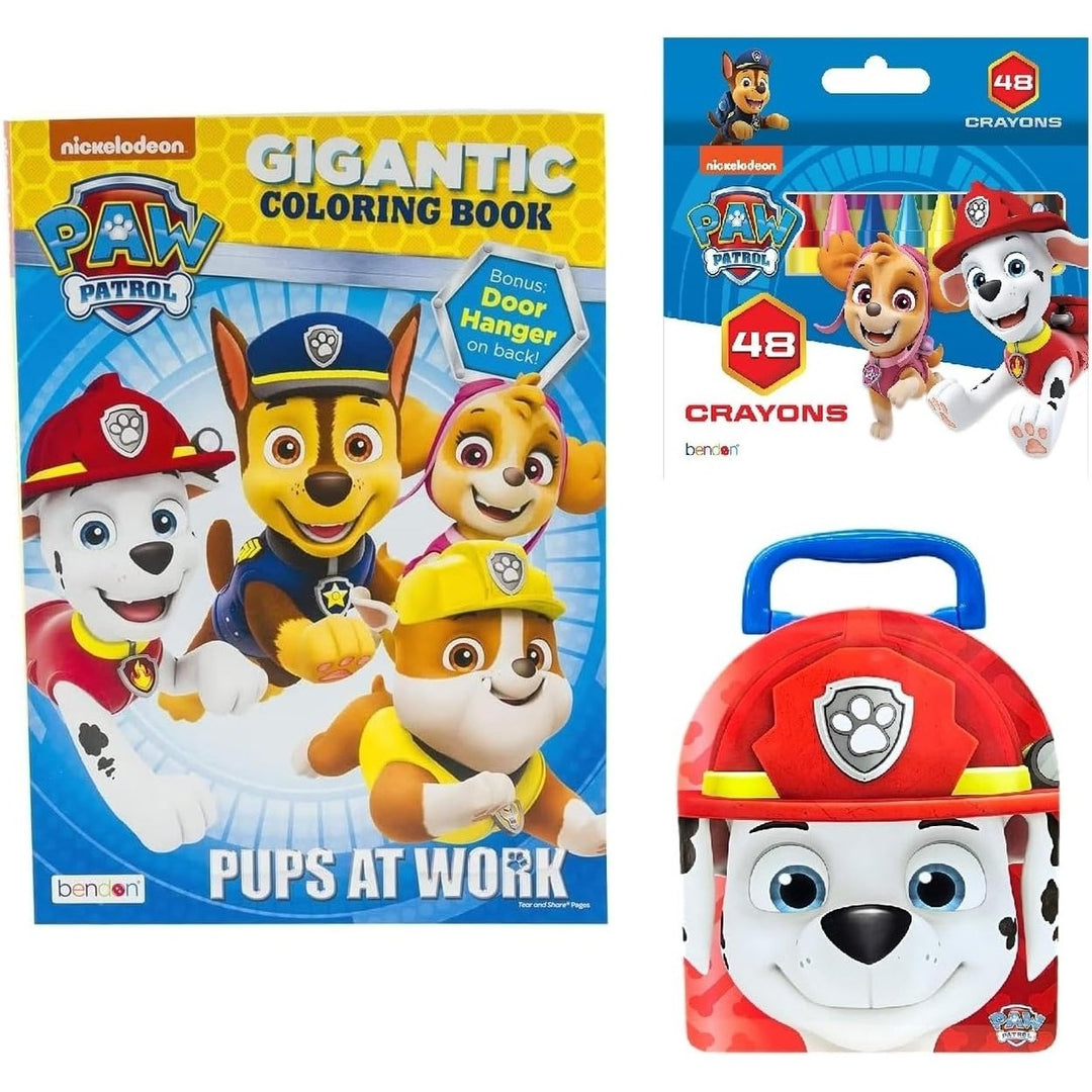 Paw Patrol Coloring Book Gift Set for Kids with 192 Coloring Pages48 CrayonsStorage Tin (Marshall) Image 1