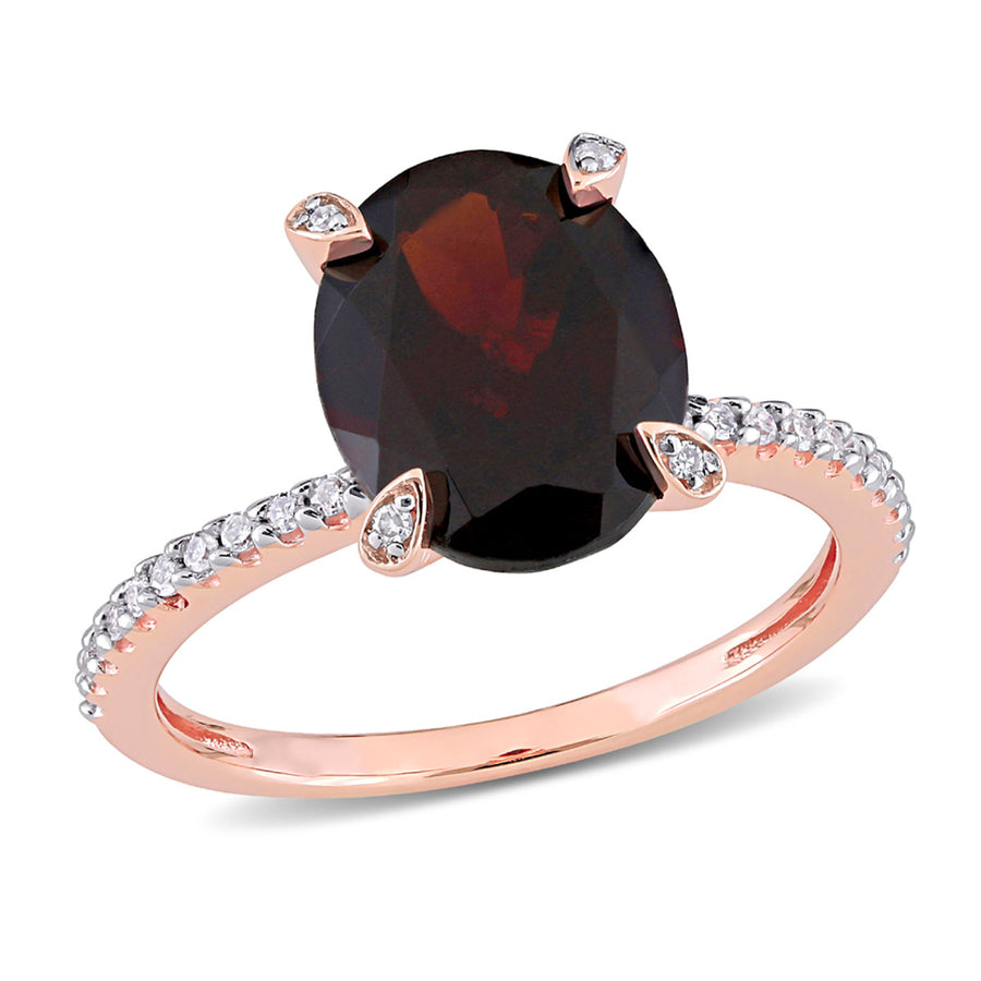 3.00 Carat (ctw) Oval Garnet Ring in 10K Rose Gold with Diamonds 1/10 carat (ctw) Image 1