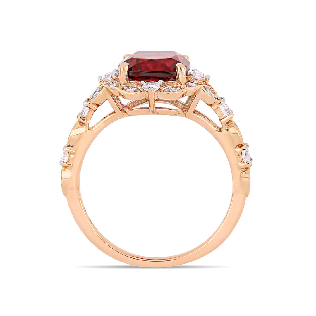 3.50 Carat (ctw) Garnet and White Sapphire Ring in 14K Rose Pink Gold Image 3