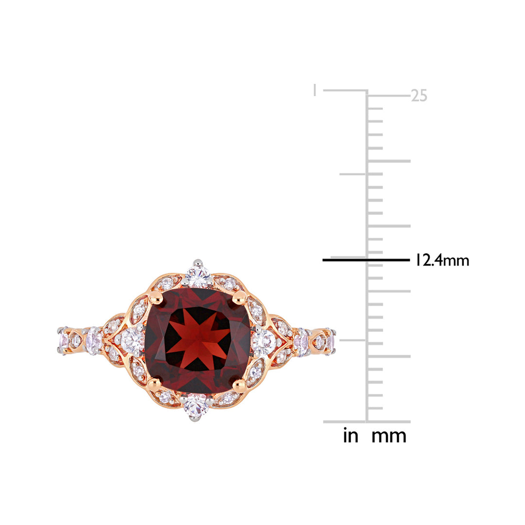 3.50 Carat (ctw) Garnet and White Sapphire Ring in 14K Rose Pink Gold Image 4