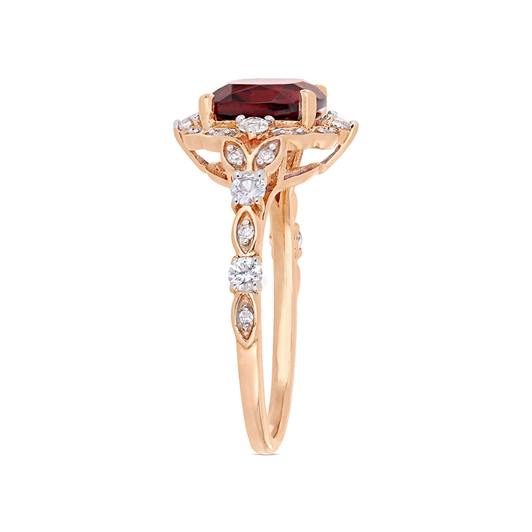 3.50 Carat (ctw) Garnet and White Sapphire Ring in 14K Rose Pink Gold Image 4