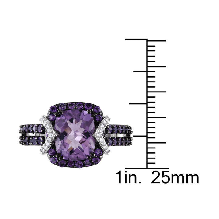 3.34 Carat (ctw) Amethyst Halo Ring with Diamonds Accents in Sterling Silver Image 4