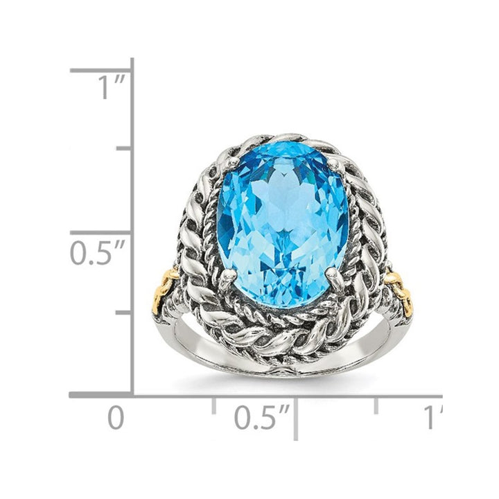 6.60 Carat (ctw) Blue Topaz Ring in Antiqued Sterling Silver with 14K Gold Accent Hearts Image 4