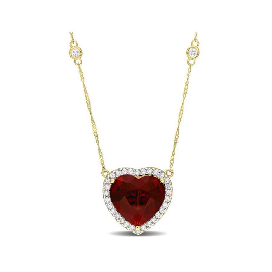 10.34 Carat (ctw) Garnet Heart Pendant Necklace in 14K Yellow Gold with Chain and Diamonds Image 1