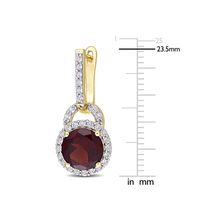 4.90 Carat (ctw) Garnet and White Topaz Halo Dangle Earrings in Yellow Sterling SilverSterling Silver Image 4