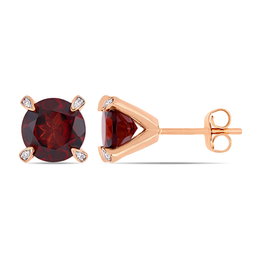 4.00 Carat (ctw) Garnet Solitaire Stud Earrings in 10K Rose Pink Gold Image 1