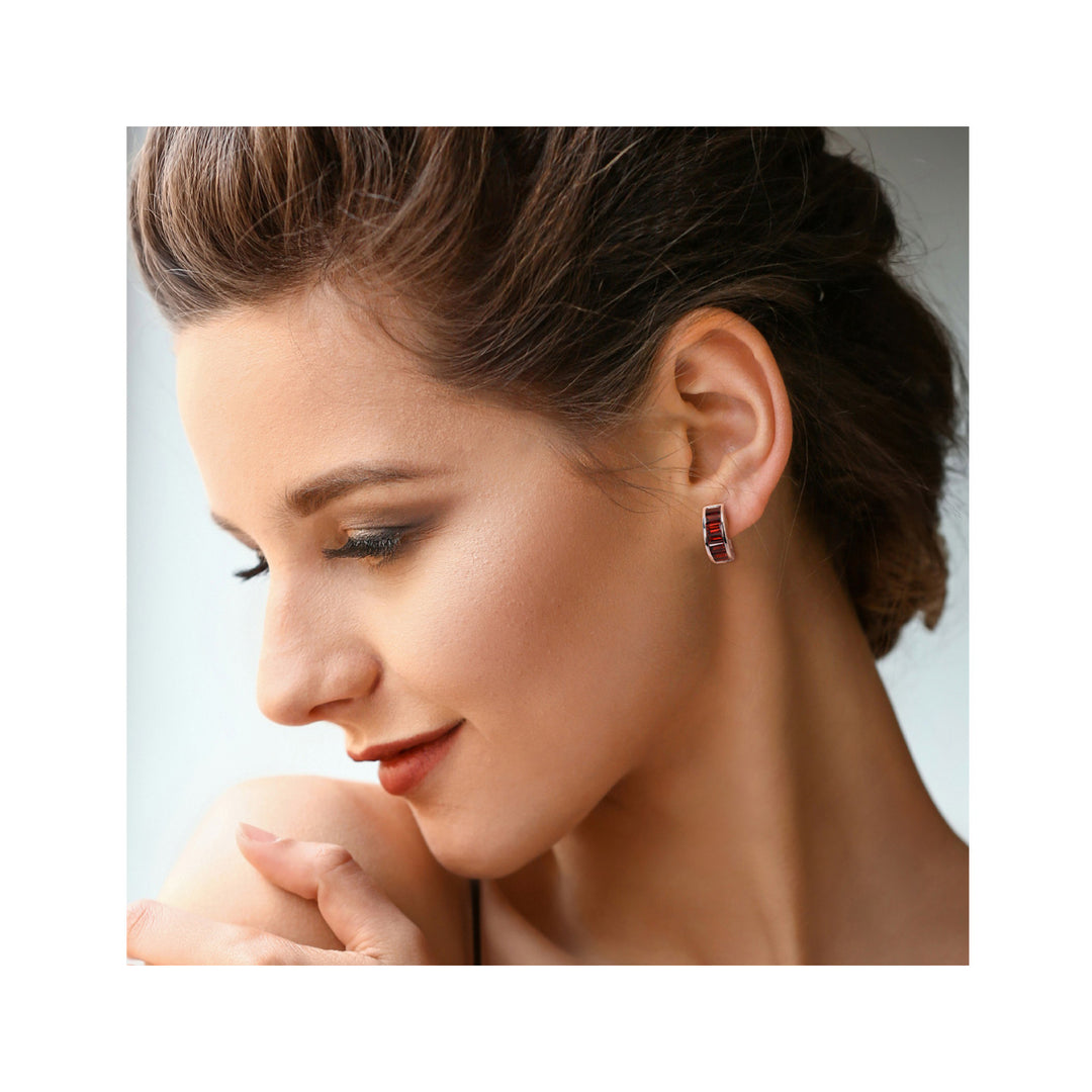 5.18 Carat (ctw) Garnet Hoop Earrings in Sterling Silver Image 3