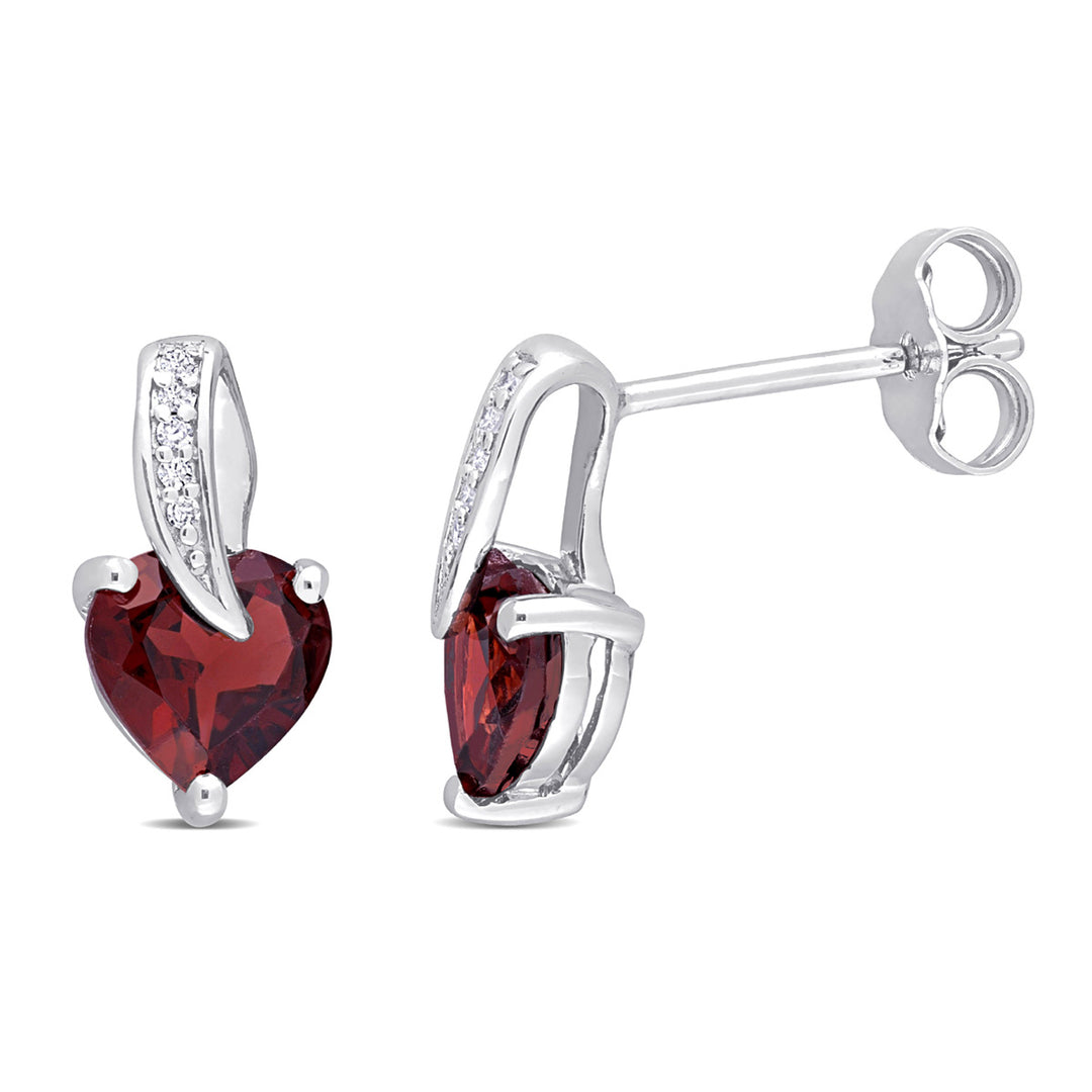 1.70 Carat (ctw) Garnet Heart Button Earrings in Sterling Silver Image 1