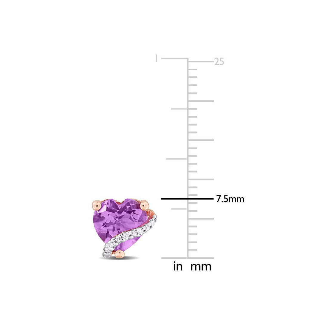 1.10 Carat (ctw) Amethyst Solitaire Heart Earrings in Rose Plated Sterling Silver Image 4