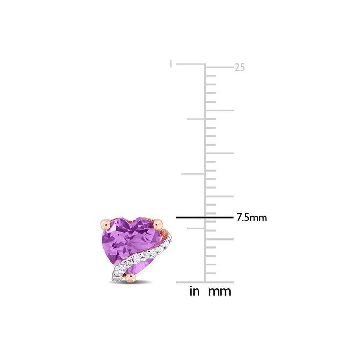 1.10 Carat (ctw) Amethyst Solitaire Heart Earrings in Rose Plated Sterling Silver Image 4