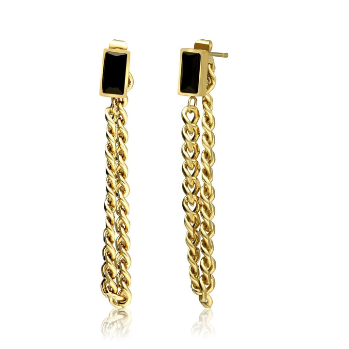 Dangle Chain Earrings Emerald Cubic Zirconia 18K Gold Plated Stainless Steel 80mm Image 2