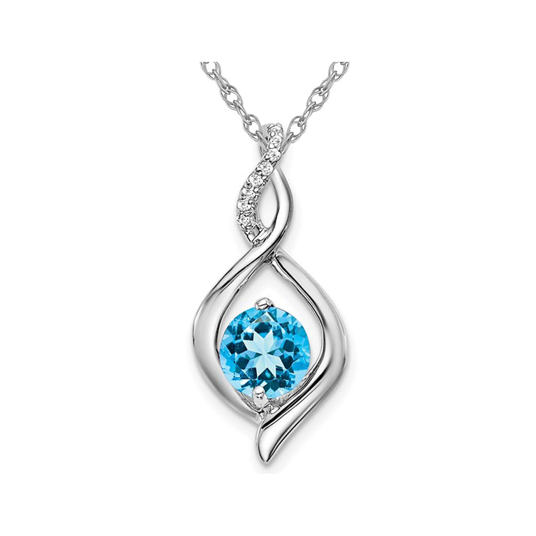 1.00 Carat (ctw) Blue Topaz Infinity Drop Pendant Necklace in 14K White Gold With Chain Image 1