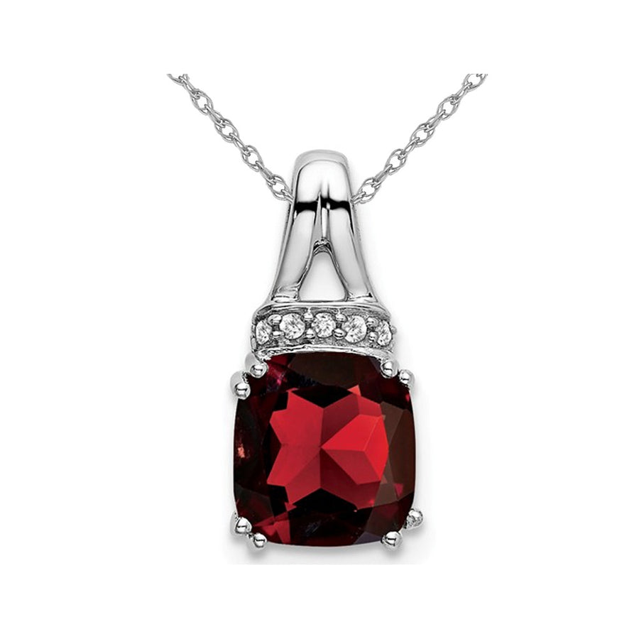 1.25 Carat (ctw) Cushion-Cut Garnet Pendant Necklace in 14K White Gold with Chain Image 1