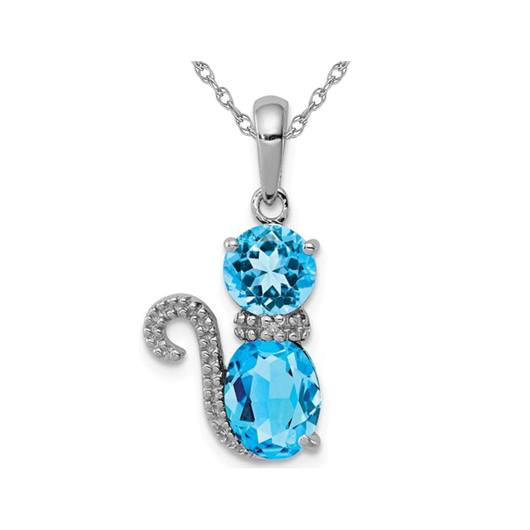 2.10 Carat (ctw) Blue Topaz Cat Charm Pendant Necklace in Sterling Silver with Chain Image 1