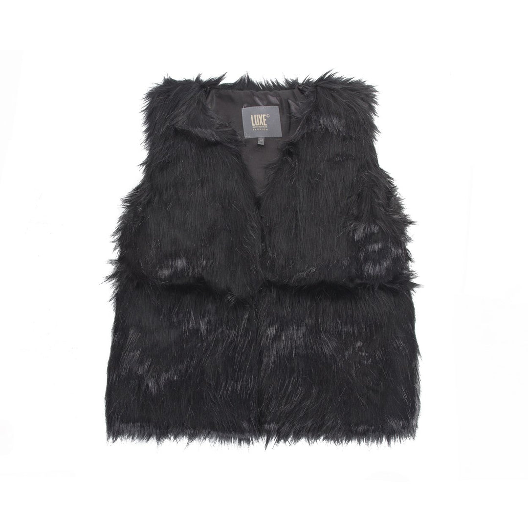 Luxe Faux faux Vest Women Black Acrylic Plush Fully Lined XS-XL Fashionable Image 1