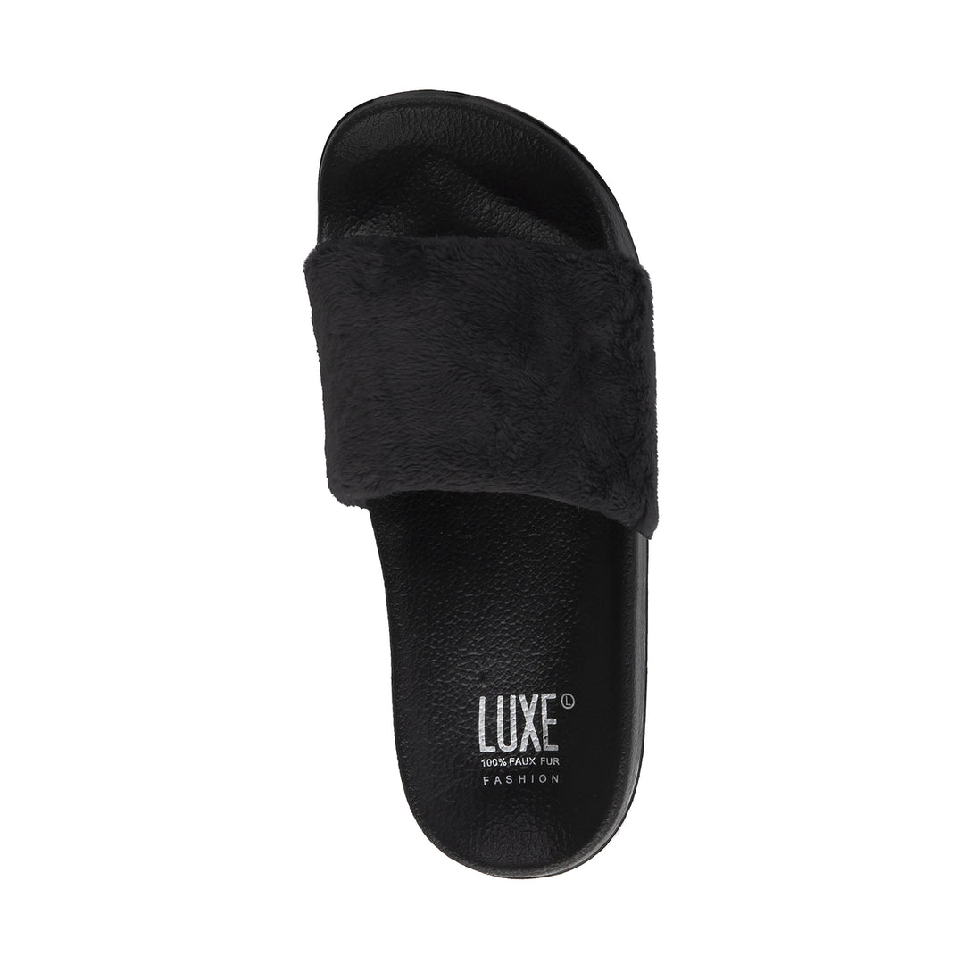 Luxe Fashion Classic Faux Sheepskin Women Slides  1-Piece  Black Image 7