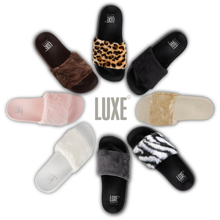 Luxe Fashion Classic Faux Sheepskin Women Slides  1-Piece  Black Image 10