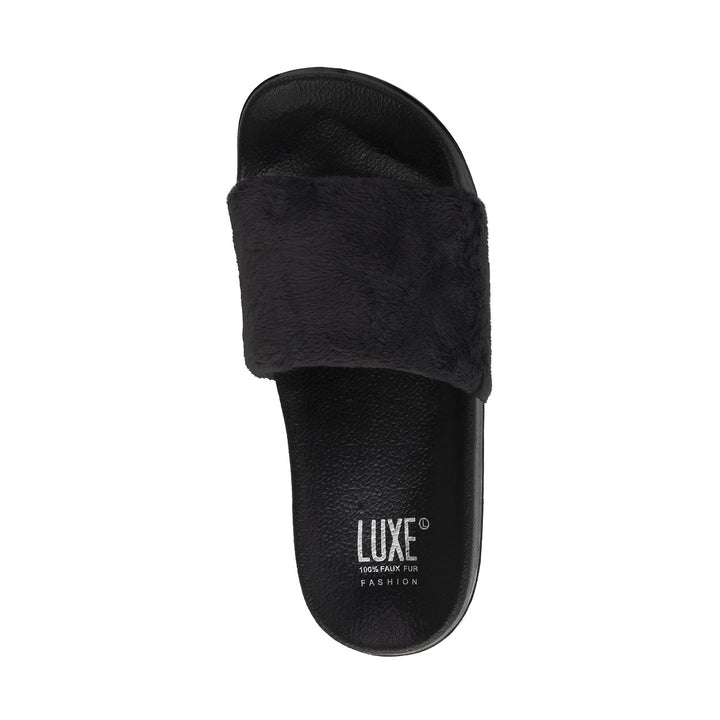 Luxe Faux Sheepskin Women Slides Size 7/8 Soft faux Cushioned Comfort Rubber Sole Image 1