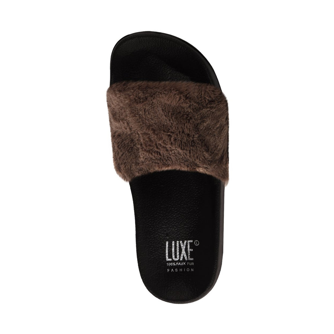 Luxe Fashion Classic Faux Sheepskin Slides Brown Size S-M-L-XL Cushioned Comfort Image 1