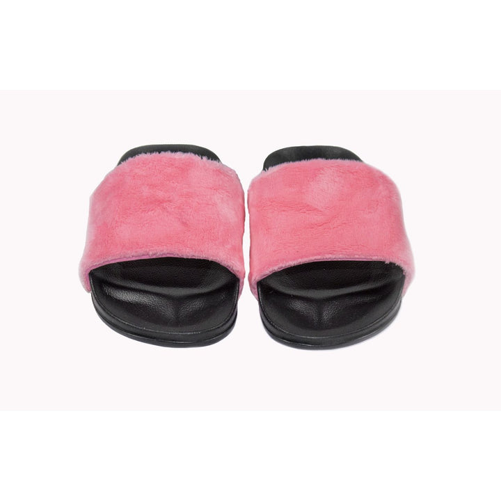 Luxe Faux Sheepskin Slides Pink Women Casual Slip-On Comfort Size 5-12 Image 1